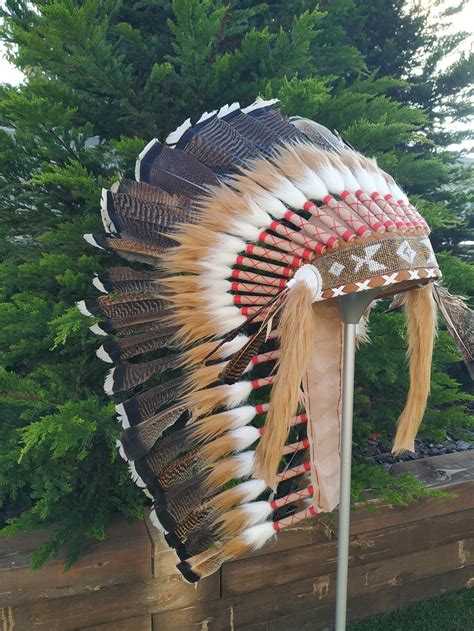 Medium Indian Headdress Replica Made With Real Turkey Feathers Etsy