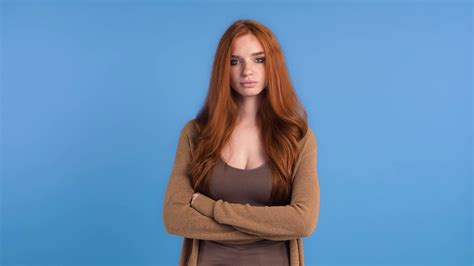 Redhead Model In Brown T Shirt Cardigan Is Stock Footage Sbv 338465910 Storyblocks