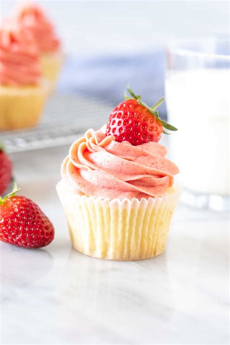 Vanilla Cupcakes With Strawberry Frosting