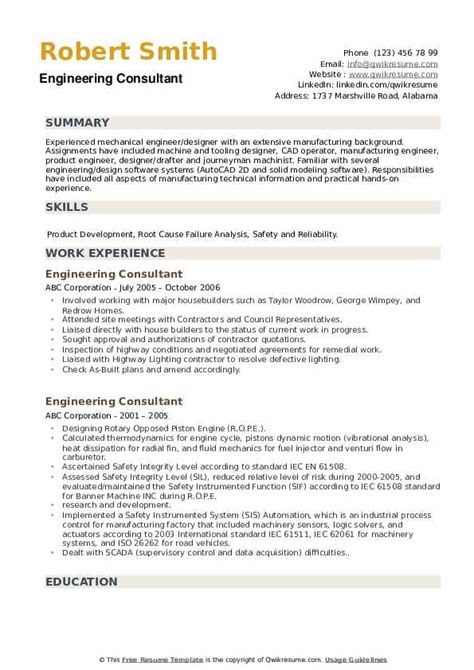 Download sample resume templates in pdf, word formats. Engineering Consultant Resume Samples | QwikResume