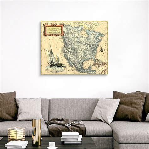 North America Map Canvas Wall Art Print Map Home Decor Ebay