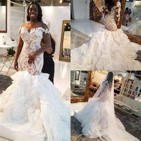 2022 African Wedding Dresses Sweetheart Lace Mermaid Plus Size Bridal