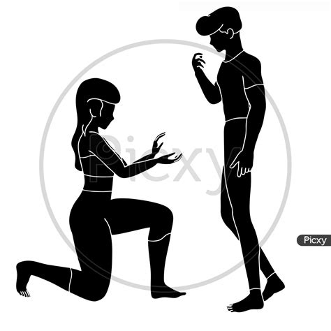 Image Of Busty Girl Proposing Fit Men Silhouette Illustration On White Background Bv598294 Picxy