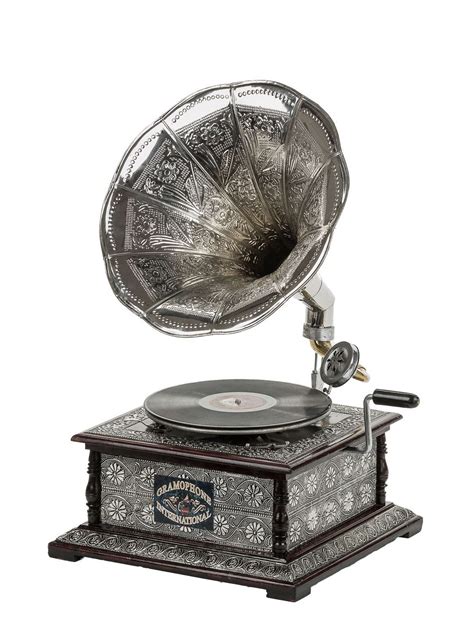 Antique style gramophone complete with horn - decorative wooden base | eBay