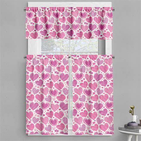 Ambesonne Valentines Valance And Curtain Pink Romantic Motifs 55x24