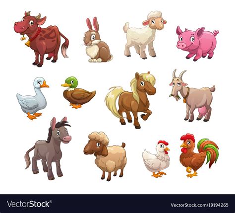 Set Of Cute Cartoon Farm Animals Royalty Free Vector Image