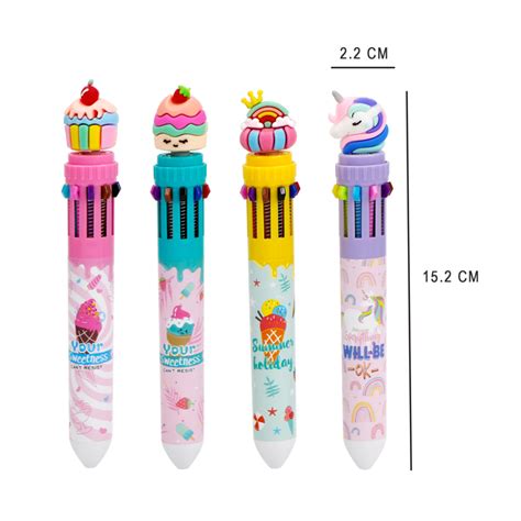 Retractable Pens Promotional Colorful Fancy 10 Color Cartoon Kawaii