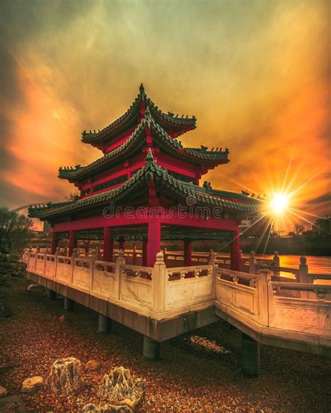 Chinese Pagoda At Sunset Stock Image Image Of Beam Meditation 10236587