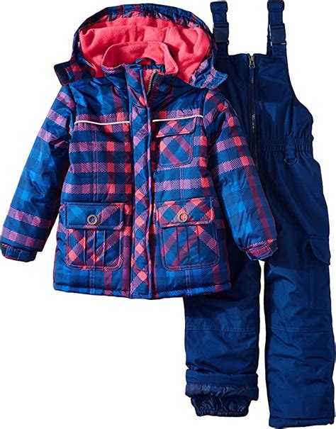 Rugged Bear Little Girls Snowsuit With Plaid Coat Navy 4