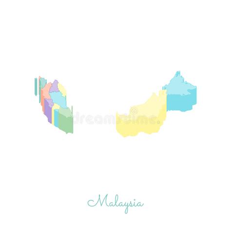 Malaysia Region Map Colorful Isometric Top View Stock Vector