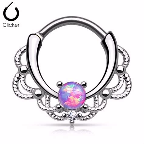 Fancy Opal Stone Brass Septum Rings Nose Clicker Body Piercing Jewelry Buy Septum Rings