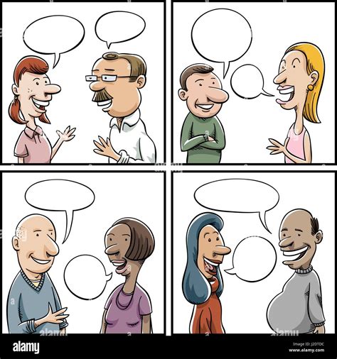 Four Panels Of A Variety Of Cartoon People Having Conversations With