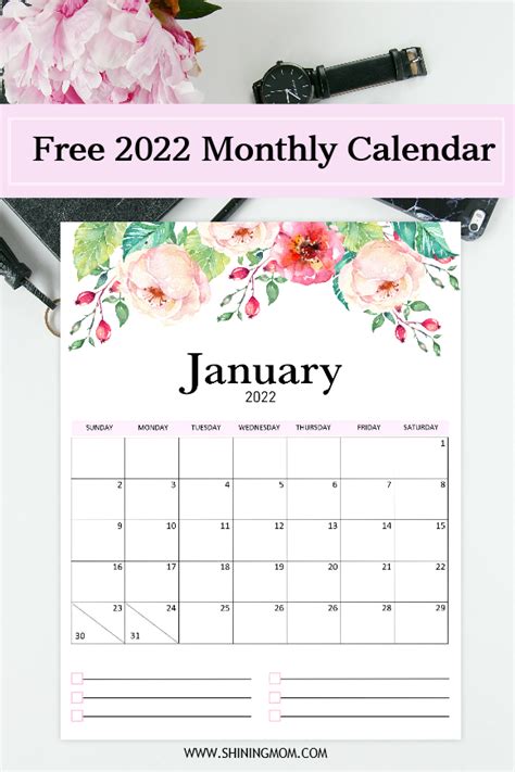 Free Downloadable 2022 Monthly Calendar Advanceose