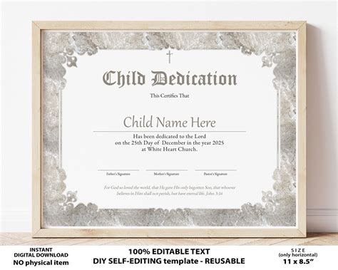 Child Dedication Certificate Baby Dedication Certificate Etsy
