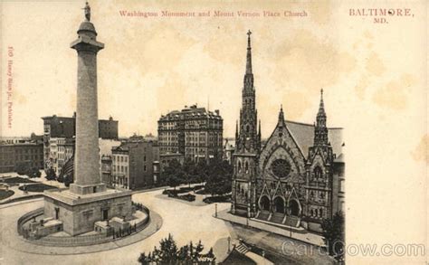 Washington Monument And Mount Vernon Place Church Baltimore Md Postcard