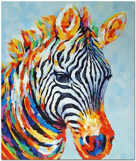 Hand Painted Modern Impressionist Zebra Painting On Canvas Multi