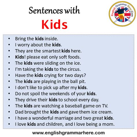Sentences With Kids Kids In A Sentence In English Sentences For Kids