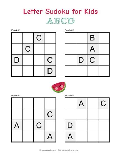 4x4 Letter Sudoku Puzzles For Kids