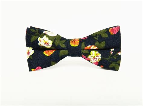 Navy Blue Floral Bow Tie Pre Tied Wedding Bow Tie Gift For Men Etsy