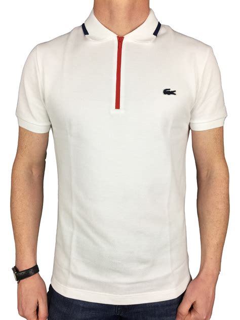 Lacoste Mens S S Zip Collar Tip Polo Shirt In White Ebay