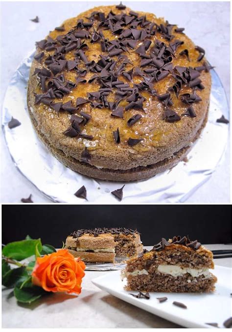 There Is A Cake With Chocolate Chips On It And An Orange Rose Next To It