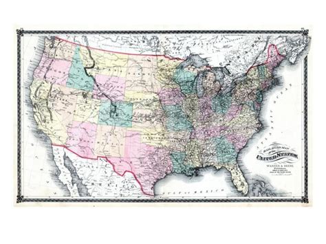 1875 United States Railroad Map United States Giclee Print At