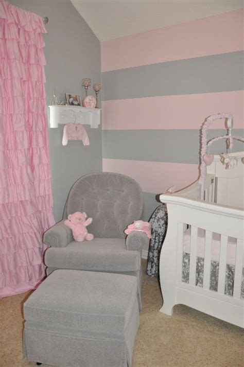 Peyton S Pink And Gray Nursery Project Nursery Pink Striped Walls Pink And Gray Nursery