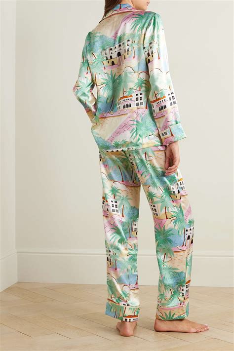 Olivia Von Halle Lila Printed Silk Satin Pajama Set Net A Porter