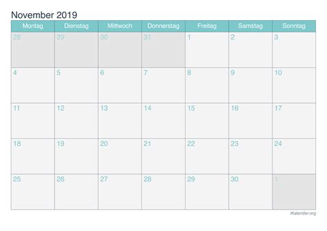 Kalender November 2019 Zum Ausdrucken
