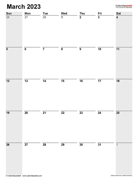 March 2023 Calendar Templates For Word Excel And Pdf