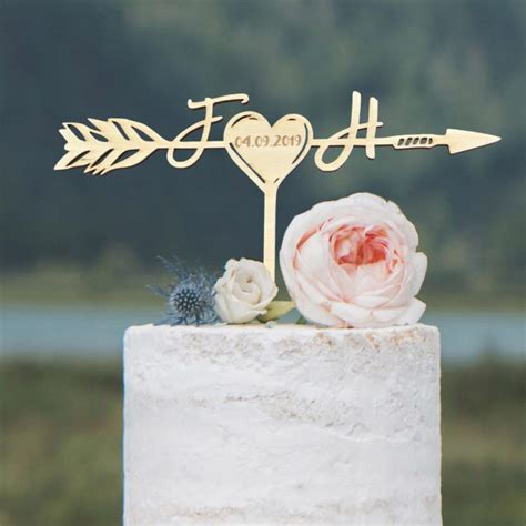 Monogram Cake Topper With Date Engraving Thistle And Lace Designs Inc