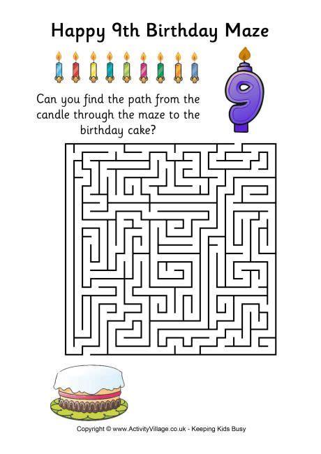 9th Birthday Maze Business For Kids 9th Birthday Birthday