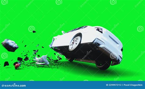 White Generic 3d Car Crashes Into Invisible Wall Car Accident Concept