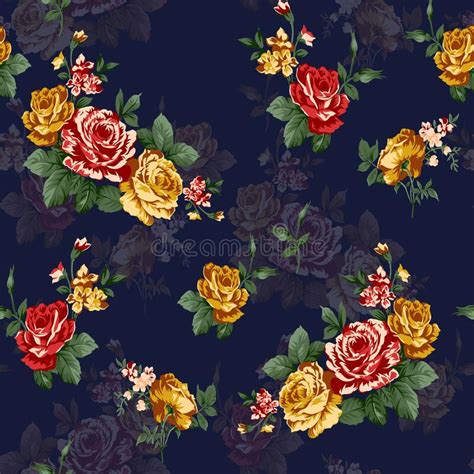 Beautiful Floral Textile Designseamless Pattern And Flower With Navy