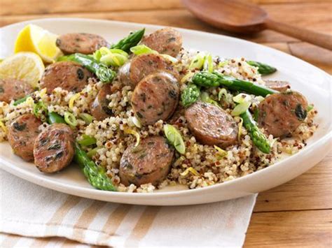 When i came across chicken andouille sausage gumbo, i knew i had to give it a try and share with adding in dried thyme, basil, bay leaf, basil, cayenne pepper, and smoky aidells cajun andouille sausage gives it. Spinach and Feta Sausage, Quinoa and Asparagus Salad | Chicken sausage recipes, Sausage ...