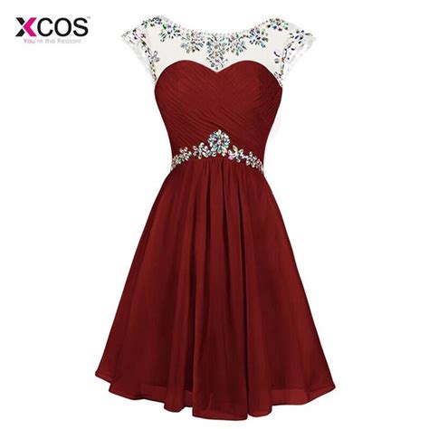 xcos beaded crystal burgundy homecoming dresses 2018 cheap sheer neck sexy cut out back short