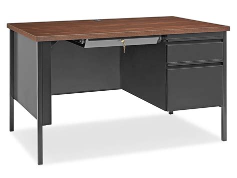 Single Pedestal Steel Desk 48 X 30 Black Base Walnut Top H 7829