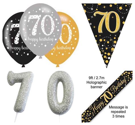 70th Birthday Party Decorations Kit Black And Gold Banner Etsy