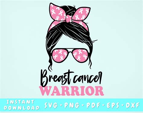 Breast Cancer Warrior Svg Breast Cancer Messy Bun Svg By