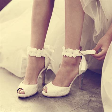 2016 White Lace Wedding Formal Dress Shoes Peep Toe Lady Bridal Party