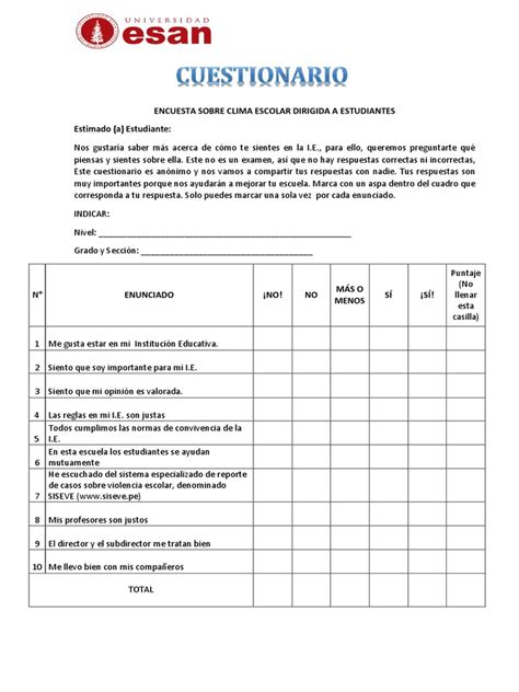 168 Encuesta Clima I Estudiantes Mod Esan Fv