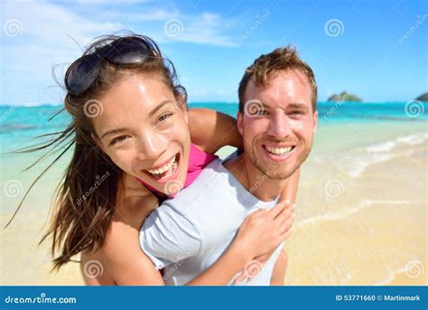 Happy Beach Couple In Love On Summer Vacations Stock Photo Image Of