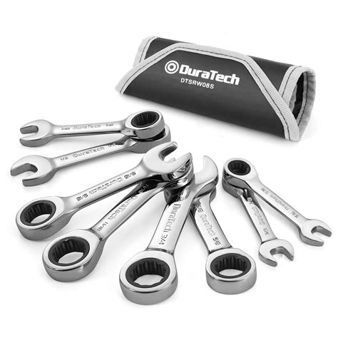 Stubby Ratcheting Combination Wrench Set Sae 8 Piece