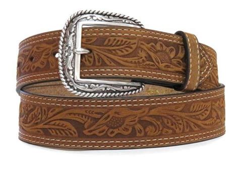 Ariat Western Mens Belt Leather Tooled Stitched Brown A1012402 Ebay