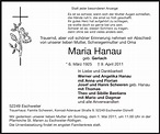 Traueranzeigen von Maria Hanau | Aachen gedenkt