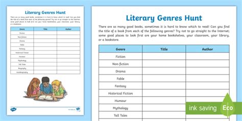 Literary Genres Hunt Worksheet