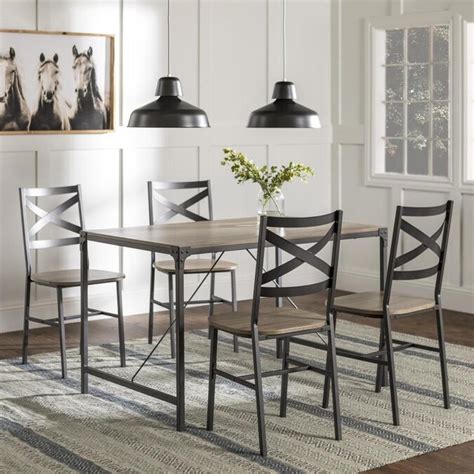 Walker Edison Driftwood Dining Room Set With Rectangular Table In The