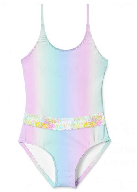 Girls Stella Cove Swimsuits One Piece Rainbow Swimsuit With Sequin Belt Melissa Park Voshell