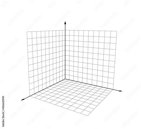 3d Coordinate Axis Xyz 10x10 Blank Grid Isolated On White Background