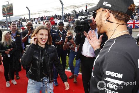 Actress And Model Millie Bobby Brown Gets A Hotlaps Ride With Lewis Hamilton Mercedes Amg F